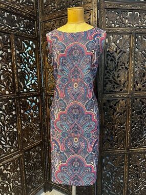 Tommy Hilfiger Sleeveless Paisley Sheath Dress Size 14
